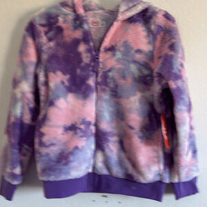 Wonder Nation Kids Girls Plush Tie Dye Full Zip Hoodie Purple White Medium NWT